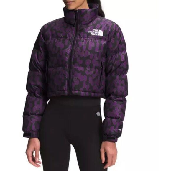 Jackets & Blazers - ✅THE NORTH FACE RETRO NUPTSE 700 DOWN PUFFER CROPPED JACKET BLACK PURPLE PRINT M